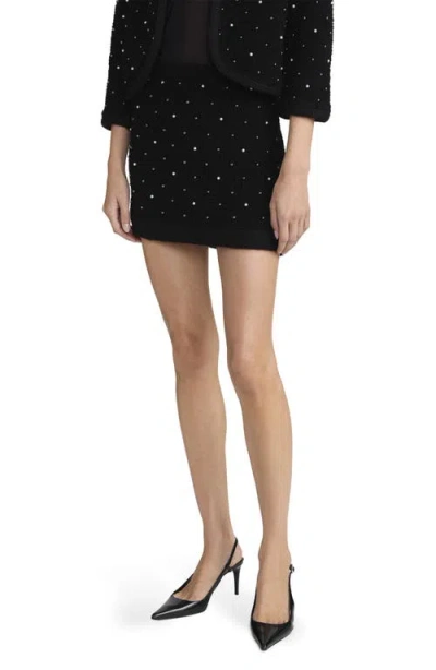 Frame The Embellished Knit Wool Blend Miniskirt In Black