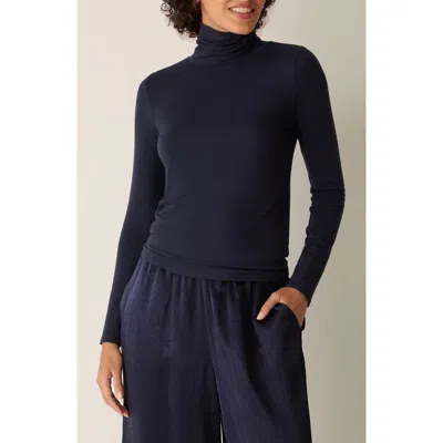 Eileen Fisher Turtleneck Stretch Organic Cotton Blend Top In Blue