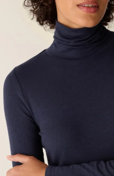 Eileen Fisher Turtleneck Stretch Organic Cotton Blend Top In Blue
