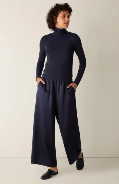 Eileen Fisher Turtleneck Stretch Organic Cotton Blend Top In Blue