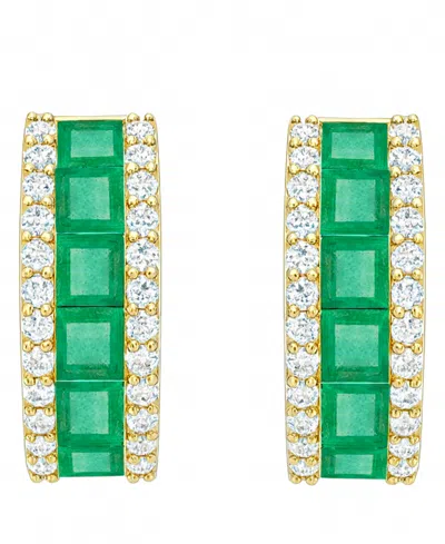 Macy's Emerald (1-1/3 Ct. T.w.) And Diamond (1/4 Ct. T.w.) Earrings In 14k White Gold In Green