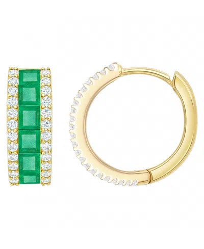 Macy's Emerald (1-1/3 Ct. T.w.) And Diamond (1/4 Ct. T.w.) Earrings In 14k White Gold In Green