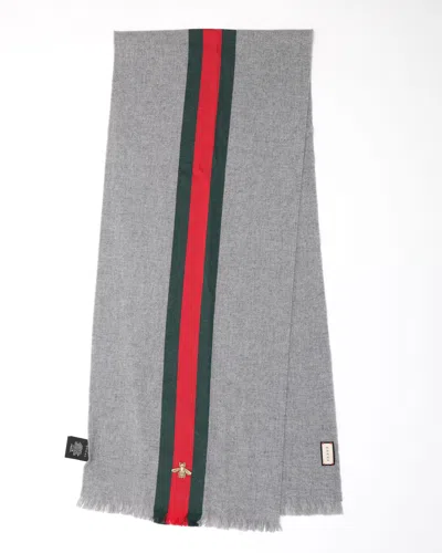 Gucci Bee Shelly Wool Cashmere Scarf In Gray