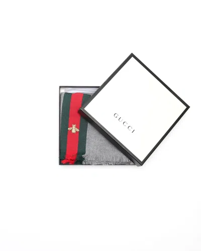 Gucci Bee Shelly Wool Cashmere Scarf In Gray