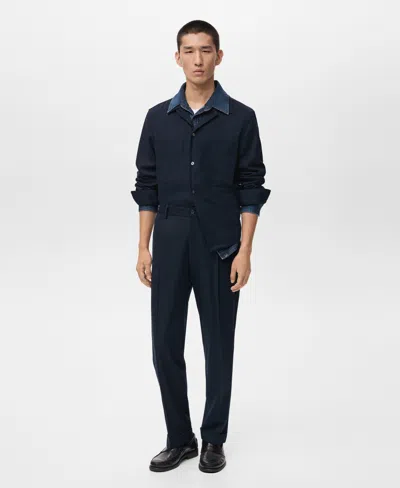 Mango Regular Fit Pleated Pants In Blue