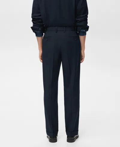 Mango Regular Fit Pleated Pants In Blue