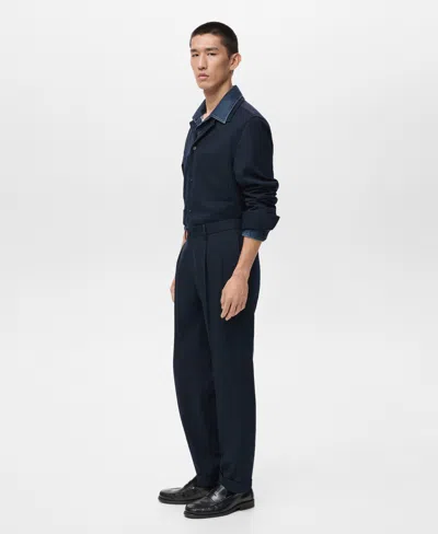 Mango Regular Fit Pleated Pants In Blue