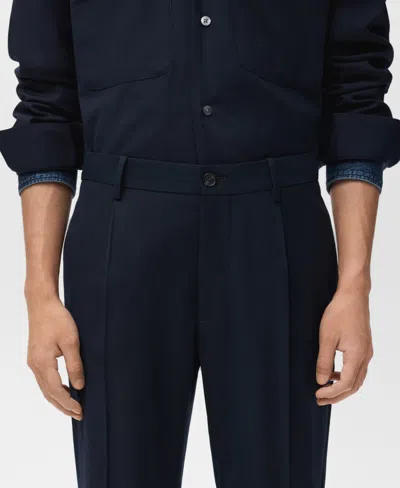 Mango Regular Fit Pleated Pants In Blue