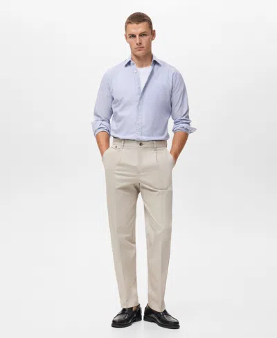 Mango Regular Fit Pleated Cotton Pants In White