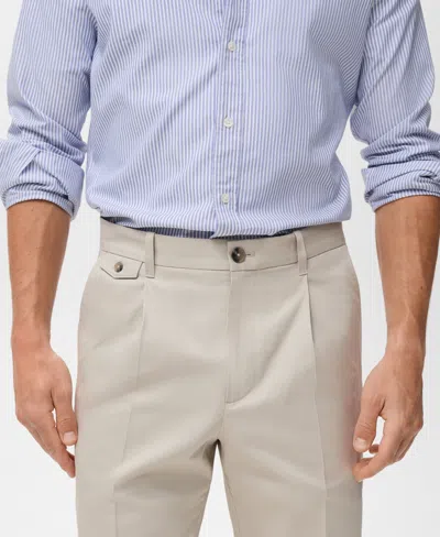 Mango Regular Fit Pleated Cotton Pants In White