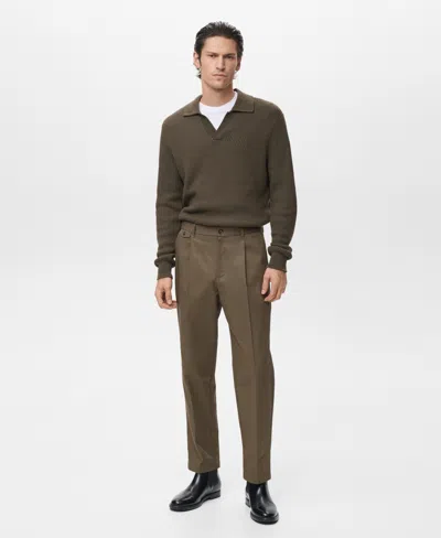 Mango Regular Fit Pleated Cotton Pants In Brown