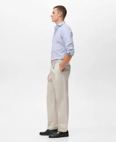 Mango Regular Fit Pleated Cotton Pants In White