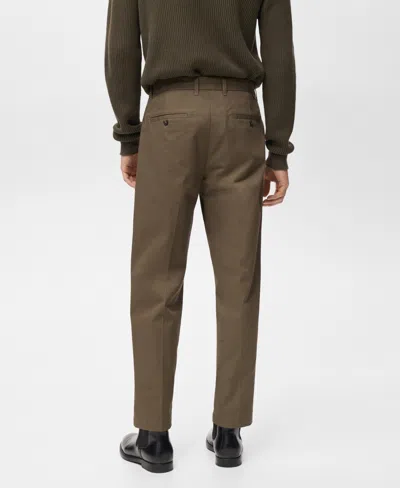 Mango Regular Fit Pleated Cotton Pants In Brown