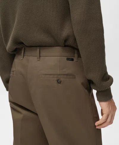 Mango Regular Fit Pleated Cotton Pants In Brown