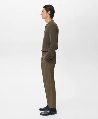 Mango Regular Fit Pleated Cotton Pants In Brown
