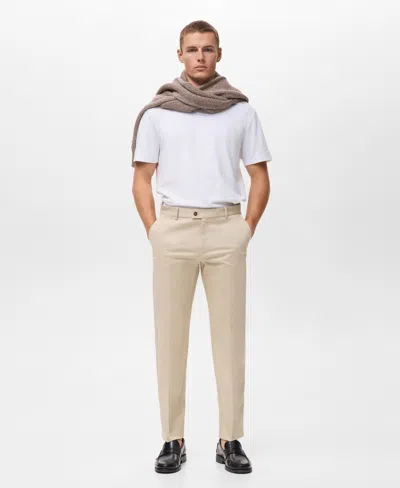 Mango Slim Fit Stretch Cotton Twill Pants In Nude