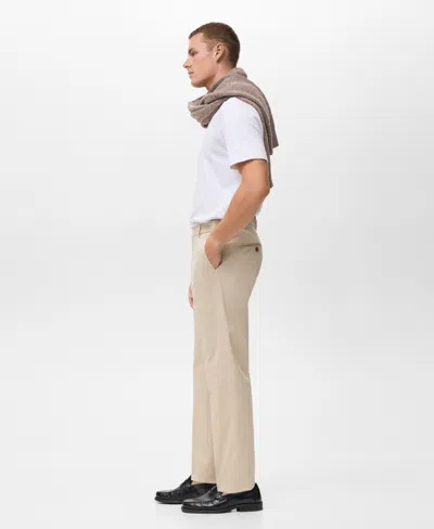 Mango Slim Fit Stretch Cotton Twill Pants In Nude