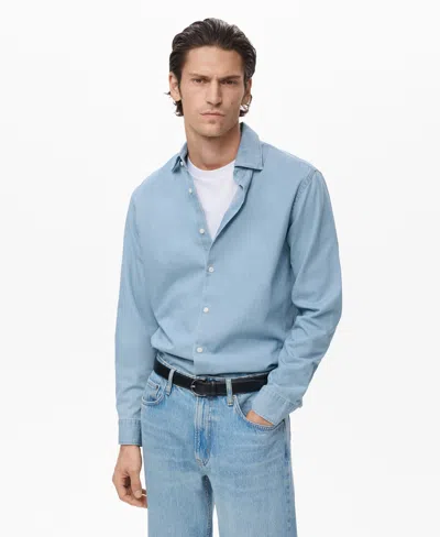 Mango Men's Cotton Chambray Shirt In Blue