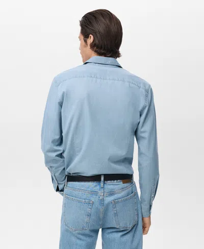 Mango Men's Cotton Chambray Shirt In Blue
