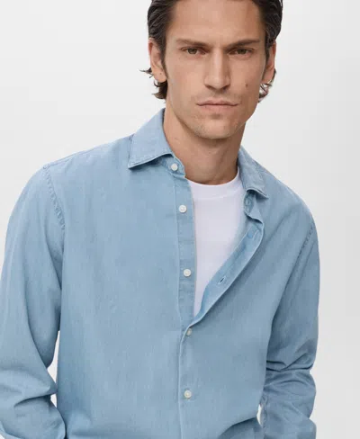 Mango Men's Cotton Chambray Shirt In Blue