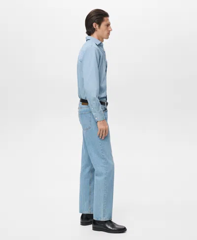 Mango Men's Cotton Chambray Shirt In Blue