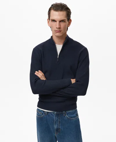 Mango Men's Zip Neck Ribbed Sweater In Blue