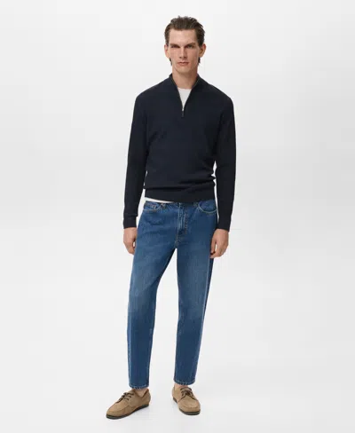 Mango Men's Zip Neck Ribbed Sweater In Blue
