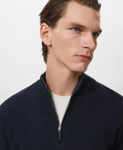 Mango Men's Zip Neck Ribbed Sweater In Blue