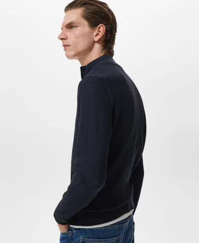 Mango Men's Zip Neck Ribbed Sweater In Blue