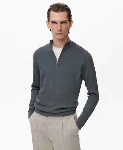 Mango Men's Zip Neck Ribbed Sweater In Gray