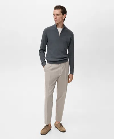 Mango Men's Zip Neck Ribbed Sweater In Gray