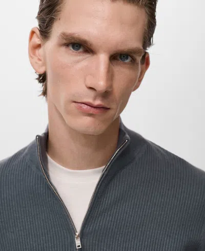 Mango Men's Zip Neck Ribbed Sweater In Gray
