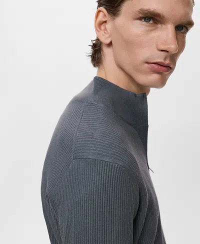 Mango Men's Zip Neck Ribbed Sweater In Gray