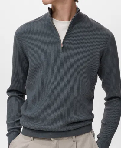 Mango Men's Zip Neck Ribbed Sweater In Gray