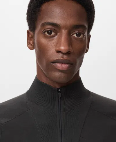 Mango Men's Breathable Zip-neck Sweater In Green