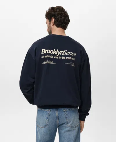 Mango Cotton Graphic Print Sweatshirt In Blue