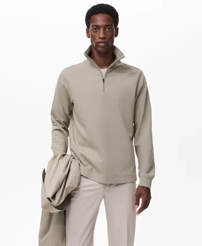 Mango Men's Regular-fit Zipper Technical Sweatshirt In Neutral