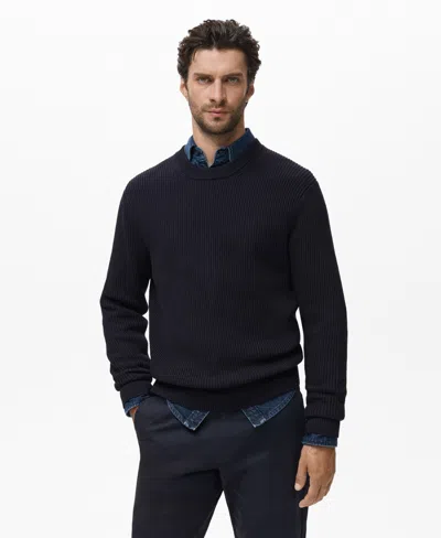 Mango Men's Fine Rib-knit Cotton Sweater In Blue