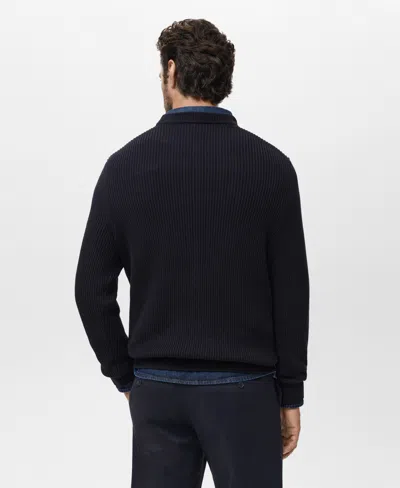 Mango Men's Fine Rib-knit Cotton Sweater In Blue