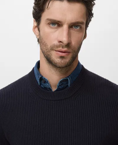 Mango Men's Fine Rib-knit Cotton Sweater In Blue