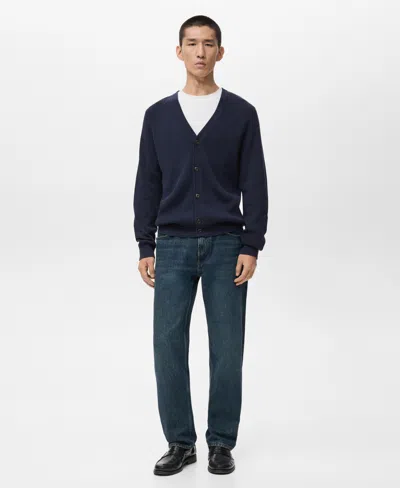 Mango Men's Ribbed Knitted Buttons Cardigan In Animal Print