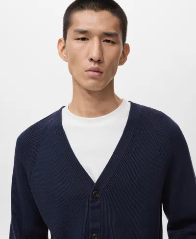 Mango Men's Ribbed Knitted Buttons Cardigan In Animal Print