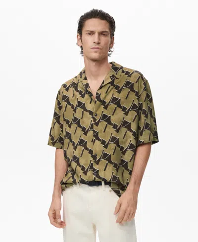 Mango Abstract Print Camp Shirt In Brown