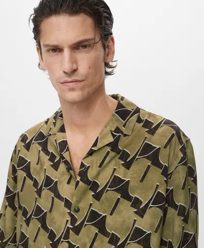 Mango Abstract Print Camp Shirt In Brown