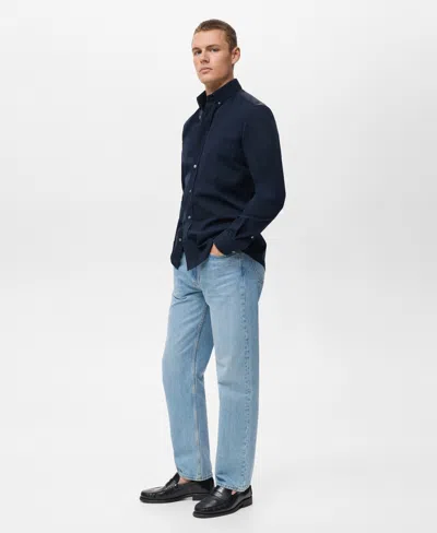 Mango Regular Fit Button Down Shirt In Blue