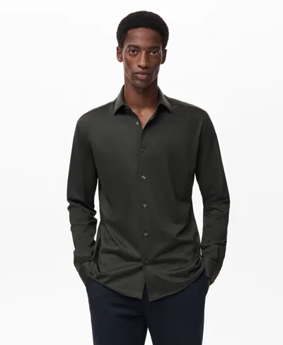Mango Comfort Stretch Button-up Shirt In Black