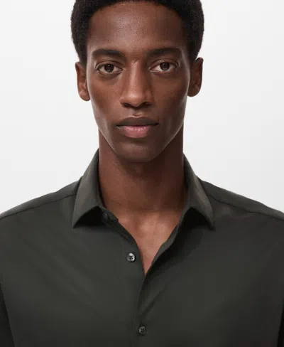 Mango Comfort Stretch Button-up Shirt In Black