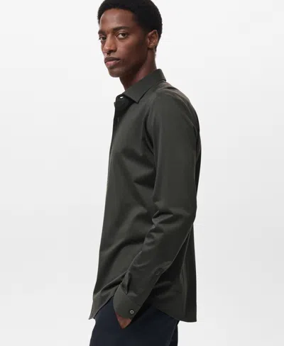 Mango Comfort Stretch Button-up Shirt In Black