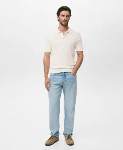 Mango Men's Ribbed Knit Polo Shirt In White