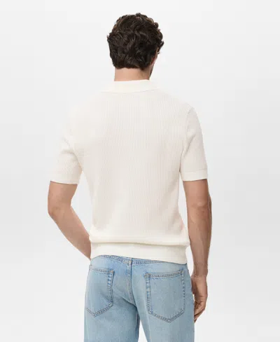 Mango Men's Ribbed Knit Polo Shirt In White